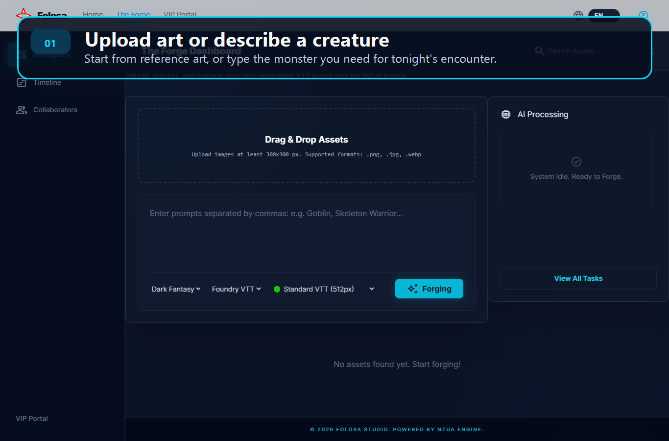 Folosa workspace upload screen